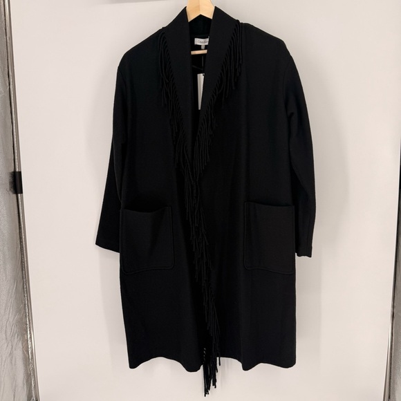 Calvin Klein Sweaters - NWT Calvin Klein Wool Blend Black Oversized Cardigan with Fringe Size S
